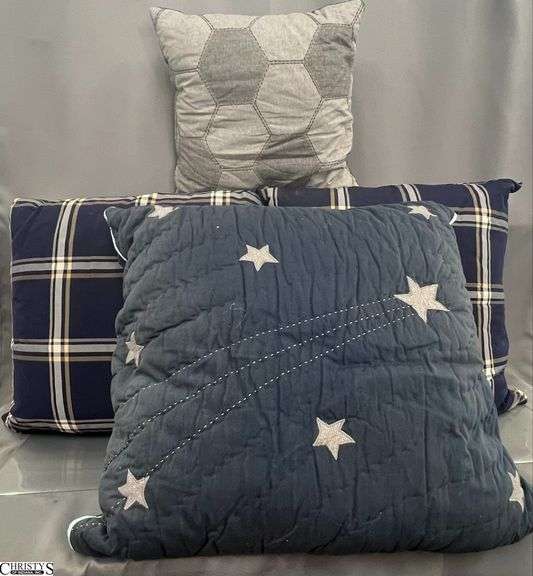 4 Throw Pillows, Navy and Blue Colors, Larger Measures 24" image