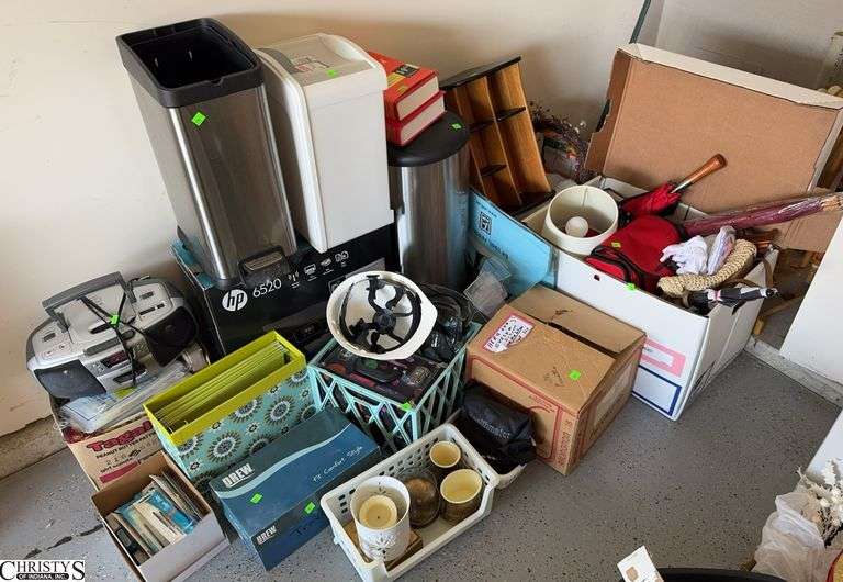 Household Items. Hard Hat Trashcans Radio Office Supplies Umbrellas Lamp Croquet Set image