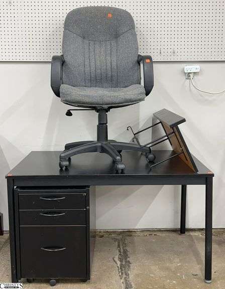 Low Desk Work Table, Drawer Unit, Office Chair - 47" x 31" x 27" of table image