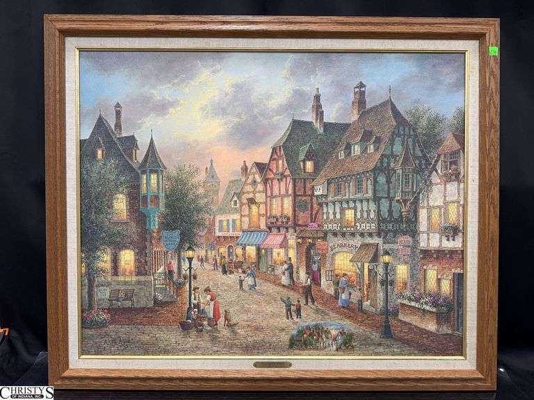 "Bearington Street" Art on Canvas by Dennis Patrick Lewan Approx. 35" X 29" Framed.  Reproduction of an original  oil painting with Certificate of Authenticity image