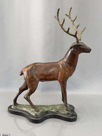 Metal Buck Statue, Has a Bronze Finish 16" image