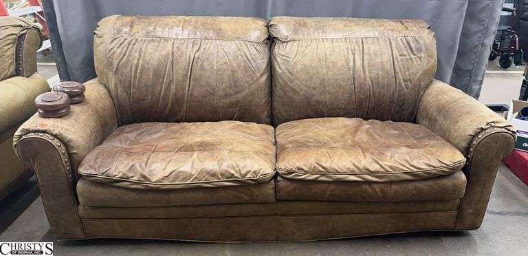 Leather Master Oversized 2 Cushion Sofa - 84" x 38" x 37" - 16" seat - shows wear, scuffing image