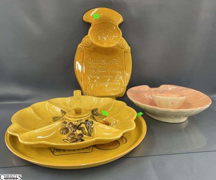 Ceramic Divided Serving Dishes, Los Angeles Pottery, Chip and Dip, Fruits, Largest 14" image