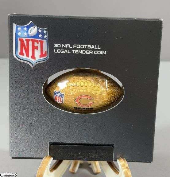 NFL 3D Football Legal Tender Coin in Box.  From the Bradford Exchange 2019 One Dollar image