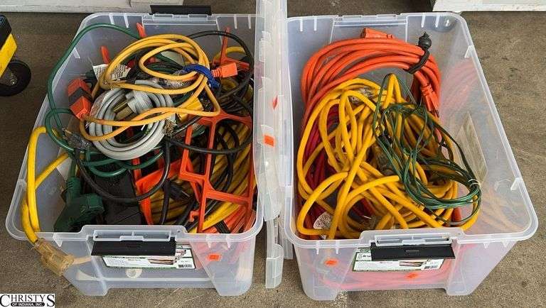 2 Totes 45qt of Extension and Power Cords image