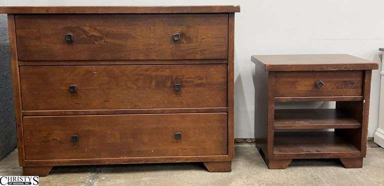 Contemporary Three Drawer Chest and Nightstand - Some finish wear - 48" x 22" x 36" of chest image