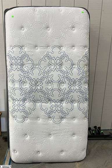 Twin Mattress, Box Spring, Metal Frame - 38" x 74" of mattress - Some staining image