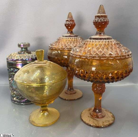 4pcs Vintage Glass Lidded Candy Dish/Jars - 12" of tallest image