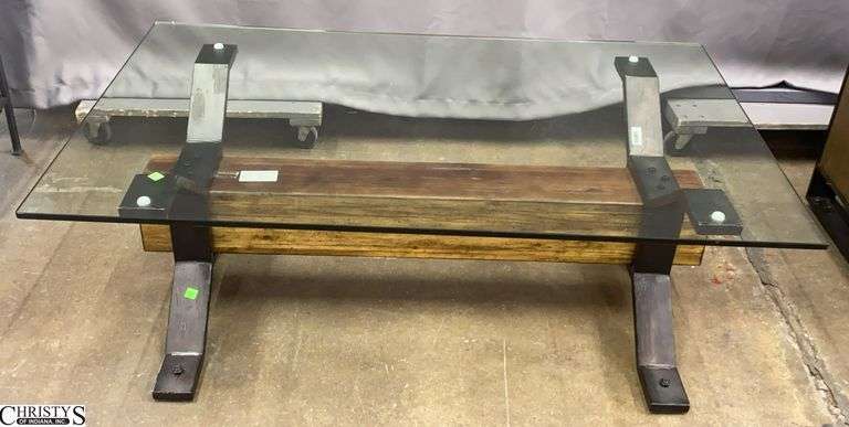 Wood Beam and Glass Top Coffee Table 41x30x16" image