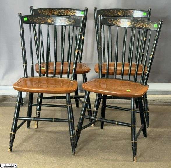 4 Hitchcock Stenciled Chairs - 34" x 17" seat - some finish wear image