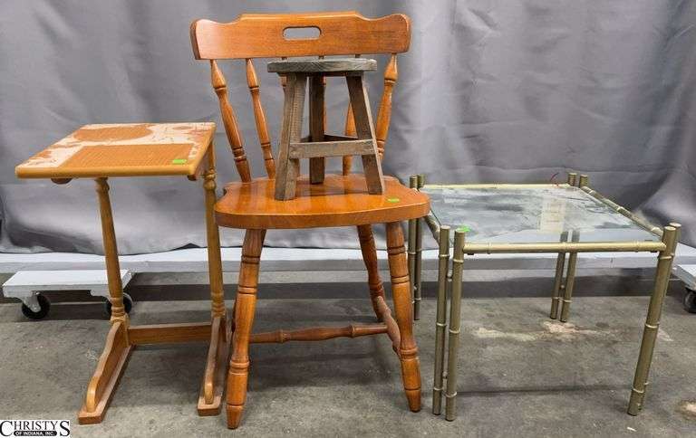 Wooden Chair, Bamboo Motif Side Table, Small Stool, Sofa Type Shelf Table - 31" of chair image