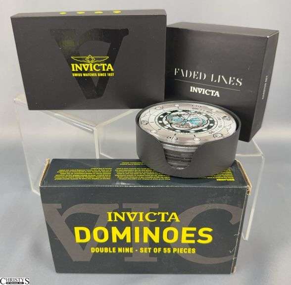 3 Invicta Coasters, Playing Cards, and Dominoes image