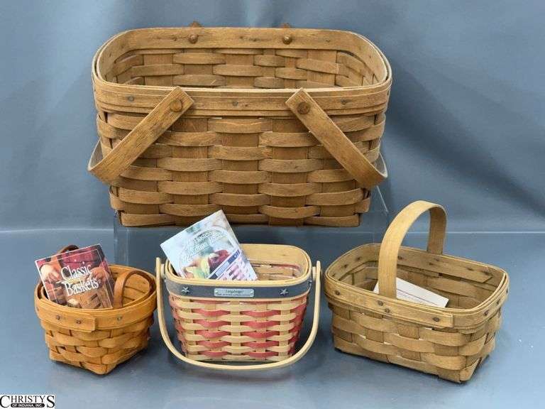 4 Longaberger Baskets, Cake Basket 1986 With Riser, Booking 1984 and Others image