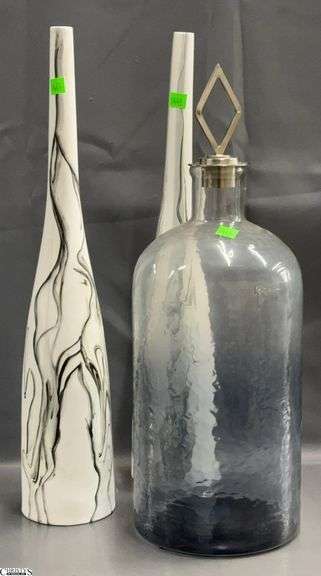 3pcs Pair of Bottles Drip Dyed and Smokey Jar with Finial Lid 21" image