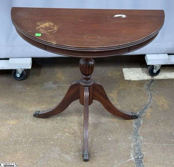 Mahogany Half Moon Accent Table, Some Finish Wear 25x13x22" image