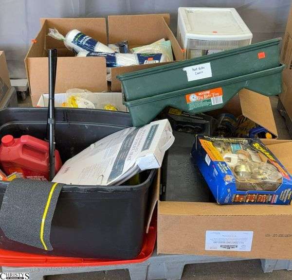 Skid of Home Improvement - Door Hardware, Masks, Plastic Drop Clothes, Toilet Seat, Bungees, Misc - SKID NOT INCLUDED image