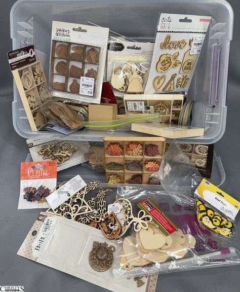 Tote With Wood Veneer Shapes, Laser Cut Shapes, Cardboard Cut Outs and Other Crafty Items image