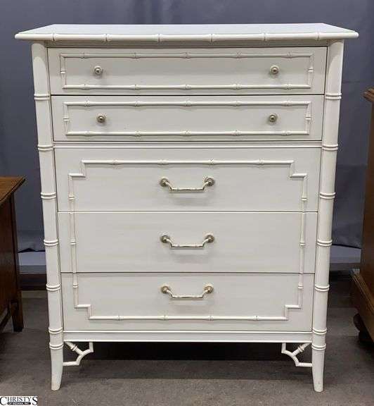 Thomasville White Faux Bamboo 5 Drawer Chest - 38" x 19.5" x 45" image
