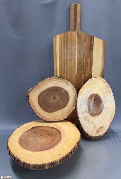 Appetizer Style Cutting Board, Wood Slice Stands and Piece - 27" of cutting board image