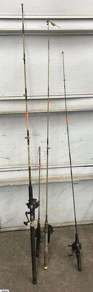 3 Fishing Poles and 1 Pole Handle w/ Reel - Zebco, Sportfisher, and Others image