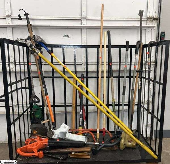 Assorted Long Handled Tools, Weedeaters, Blower, Edger, Saws, Misc - CART NOT INCLUDED image