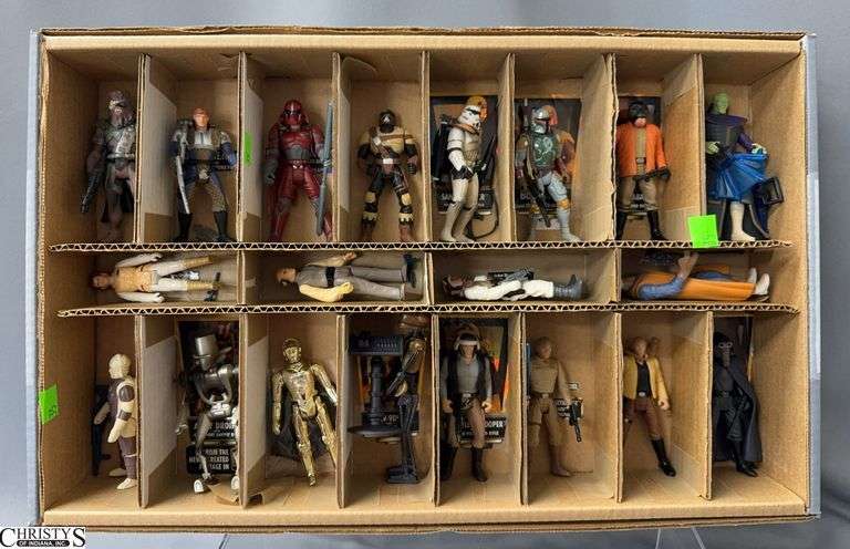 20 Star Wars 1997 4" Action Figures Most With Trading Cards, Hand Made Storage Box image