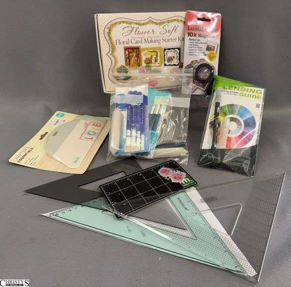 Crafting Tools, Bone Folder, Lumiloupe, Blending Guide with Foam Tools, Plastic Triangular Rulers image