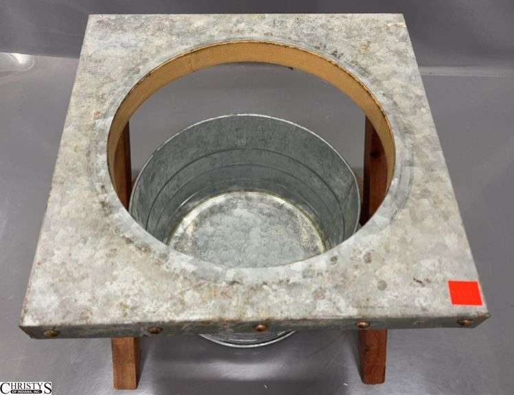 Galvanized Top Flowerpot Stool and Small Bucket - 12" x 12" x 10" of stool image