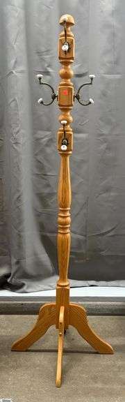 Oak Tone Wooden Coat Rack - 65.5" T image