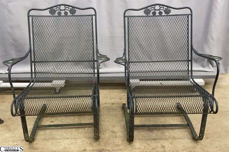 2 Woodard Briarwood Wrought Iron Patio Spring Chairs - 27" x 36" - 17" seat of each image