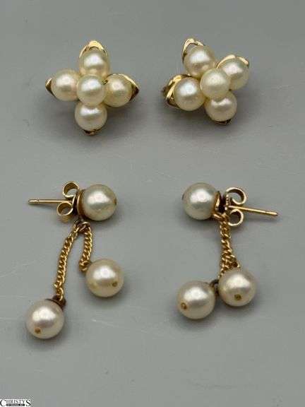 2 Pair of Pearl Earrings, Clip and Studs With Pearl Drops image