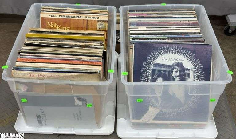 2 Totes Various Genre Records -Pink Floyd, Johnny Mathis, Billy Joel, Elton John, Willie Nelson, and Others  - SKID NOT INCLUDED image