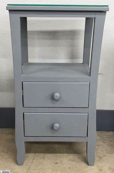 Gray Painted 2 Drawer Side Table - 16" x 12" x 29" image