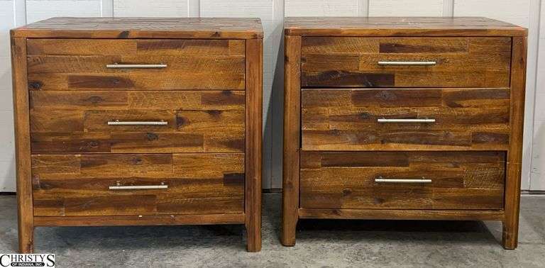 Pair Reclaimed Style 3 Drawer Nightstands - 28" x 20" x 26" of each image