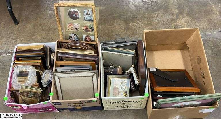 4 Boxes Assorted Table Top Frames, Framed Prints, Albums - 12" x 15" of largest image