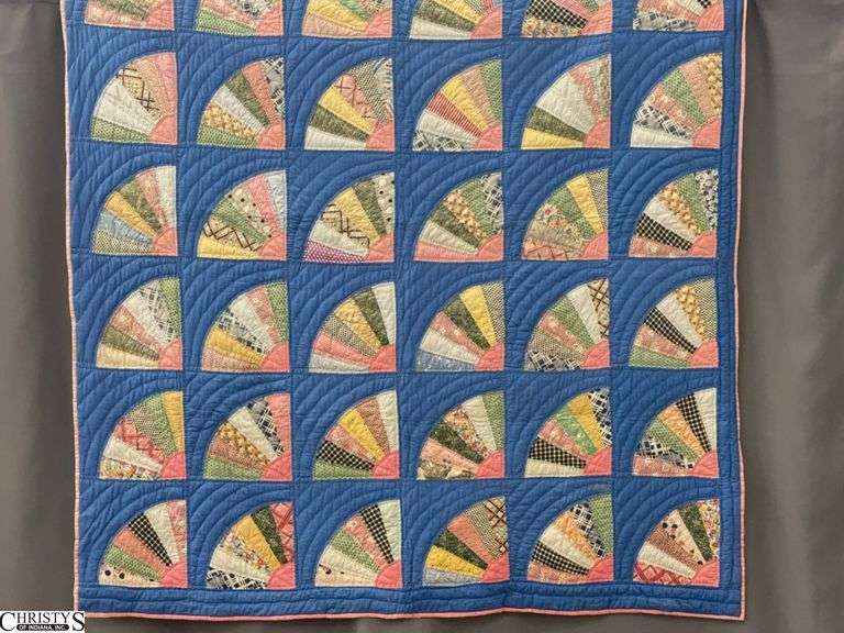 Handmade Fan Motif Quilt - 64" x 72" - has rod pocket on back for hanging display image