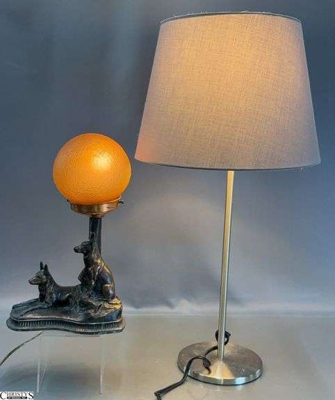 Shepard Dog  and Brushed Chrome Table Lamps - 24" of tallest image