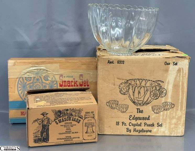 Anchor Hocking Snack Set, Hazelware Punch Bowl Set, Anchor Hocking Mason 1pt Jars image