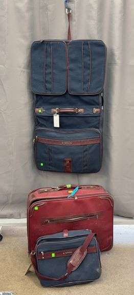 6pcs Vintage Luggage - Suitcases and Garment Bags - Shows wear from use, 26" x 19" of largest image