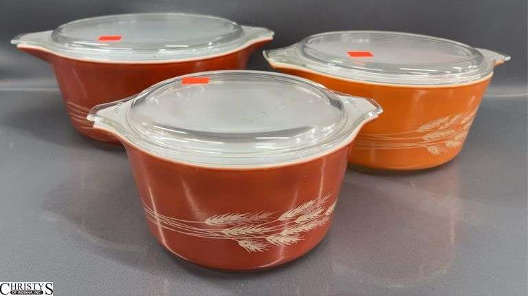 3 Pyrex Autumn Harvest Casserole Dishes - 11" of largest image