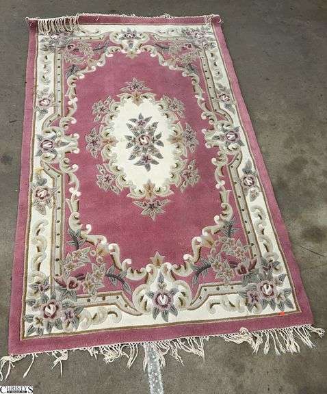 Floral Motif Area Rug - 60" x 97" - shows wear and staining image