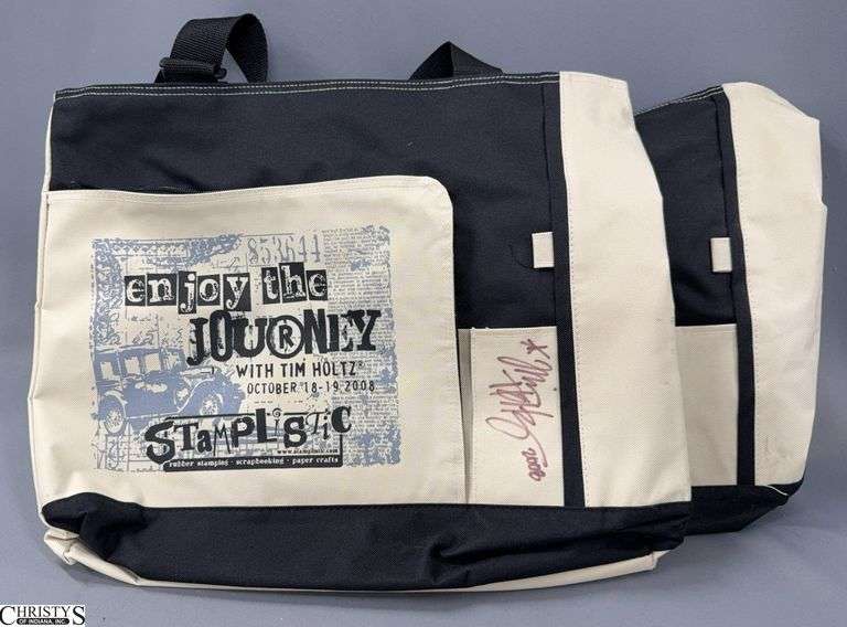 2 Enjoy The Journey Canvas Craft Totes, One Appears Signed By Tim Holz image