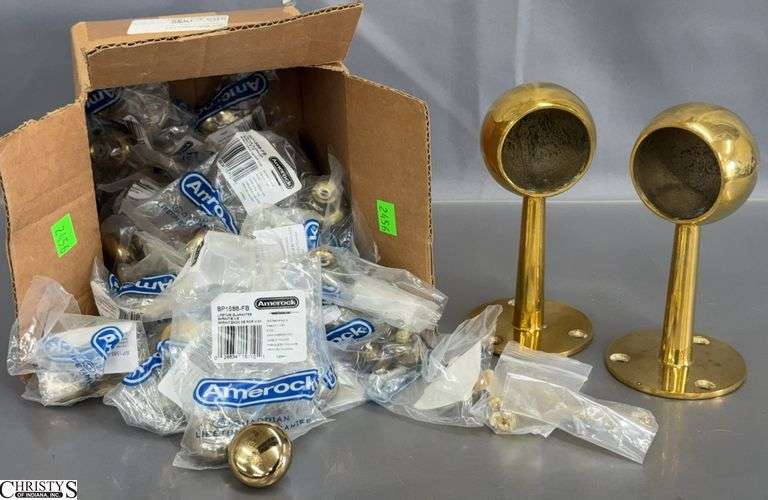 Amerock Brass Drawer Pulls and Pair Brass Rail Ends - 6" of largest image