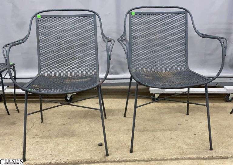 Pair Mid Century Wrought Iron Patio Chairs - 24" x 31" - 16" seat of each image