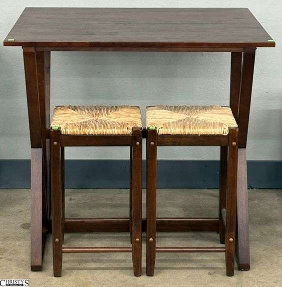 Gateleg Style Counter Height Table and 2 Stools - 39" x 31" x 36" of table when open - 24" T of stool image