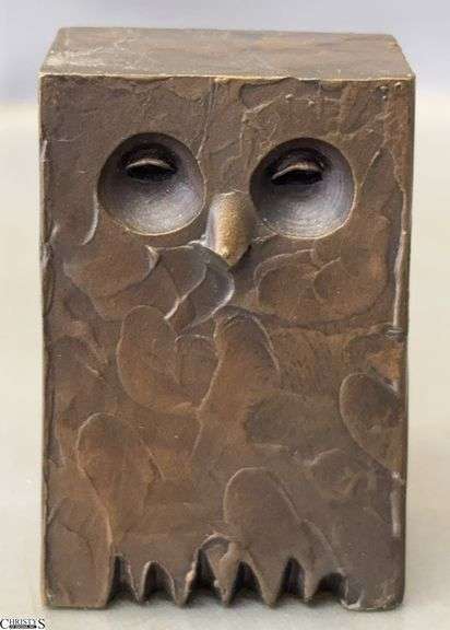 Mid Century Bronze Miniature Owl Sculpture - 2.5" T image