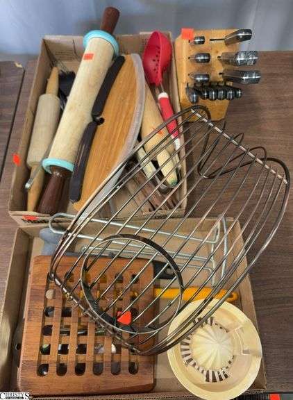 J. A. Henckels Knives, Rolling Pins, Banana Holder, Assorted Kitchen Utensils - 12" of largest knife, some wear overall from use image