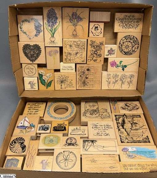 42 Woodblock Rubber Stamps Flowers, Sea Shells, Quotes and Sayings image