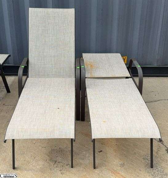 2 Adjustable Patio Outdoor Loungers - 24" W x 66" L x 40" as sits, some scuffing/wear from use image