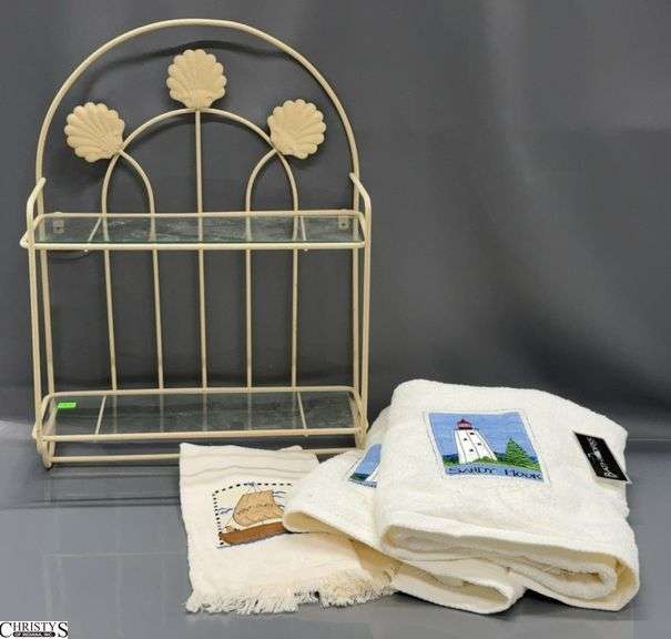 Metal and Glass Wall Mount Shelf, 4 Decorative Towels - 16" x 20" of shelf image